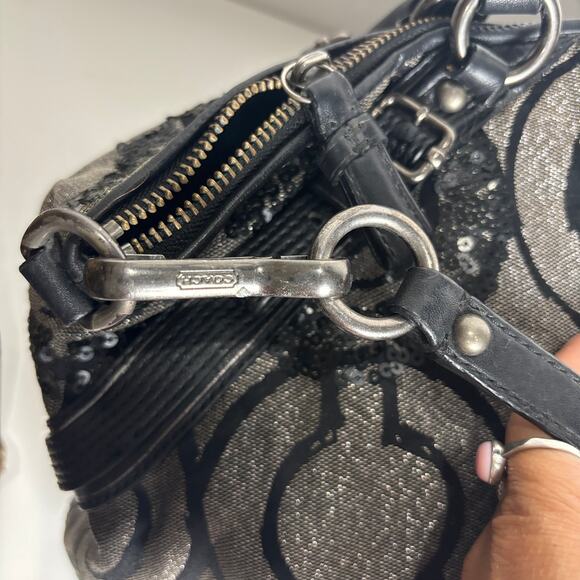 Coach Madison Sophia Sequin Op Art Satchel – Black/Gunmetal (Style 18940) - Picture 4 of 9